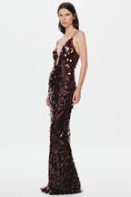 Kira Allover Sequin V-Neck Column Maxi Dress for Women - Brown
