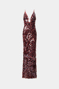 Kira Allover Sequin V-Neck Column Maxi Dress for Women - Brown