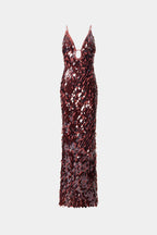 Kira Allover Sequin V-Neck Column Maxi Dress for Women - Brown