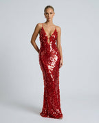 Kira Allover Sequin V-Neck Column Maxi Dress for Women - Red