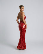 Kira Allover Sequin V-Neck Column Maxi Dress for Women - Red