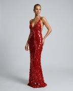 Kira Allover Sequin V-Neck Column Maxi Dress for Women - Red