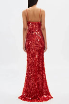Kira Allover Sequin V-Neck Column Maxi Dress for Women - Red