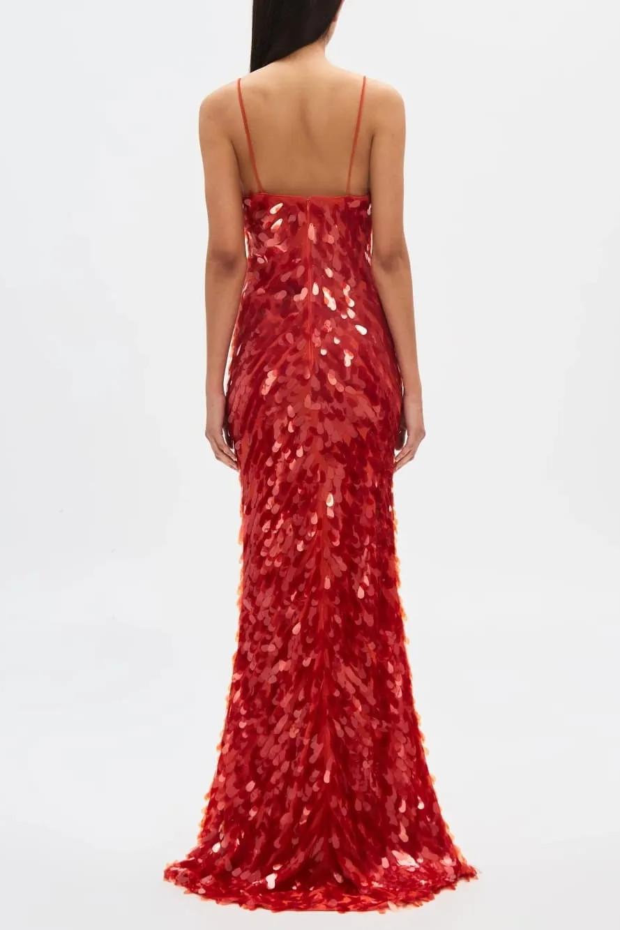 Kira Allover Sequin V-Neck Column Maxi Dress for Women - Red