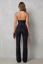 Lorelei Sleeveless Halter Lace Wide-Leg Jumpsuit - Black