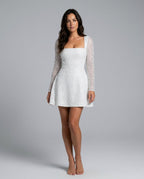 Lumina Square Neck Long Sleeve Sequin Mini Dress - White