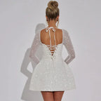 Lumina Square Neck Long Sleeve Sequin Mini Dress - White
