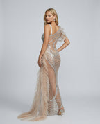 Lyda One Shoulder Draped Sequin Mesh Maxi Dress - Silver