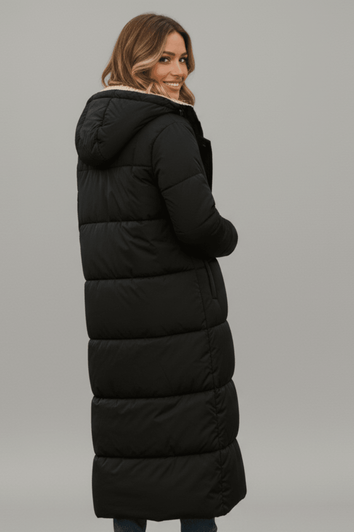 Mariana Solid Longline Open Front Woven Midi Coat - Black