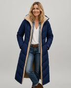 Mariana Solid Longline Open Front Woven Midi Coat - Navy