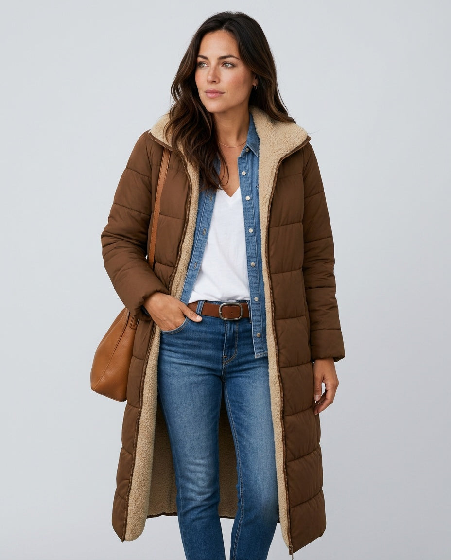 Mariana Solid Longline Open Front Woven Midi Coat - Brown