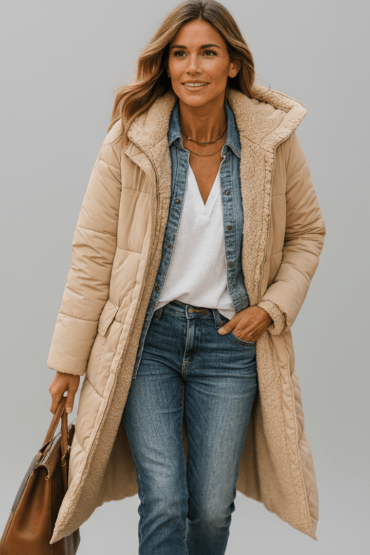 Mariana Solid Longline Open Front Woven Midi Coat - Beige