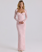 Marla Lace Overlay Sweetheart Bodycon Maxi Dress - Pink