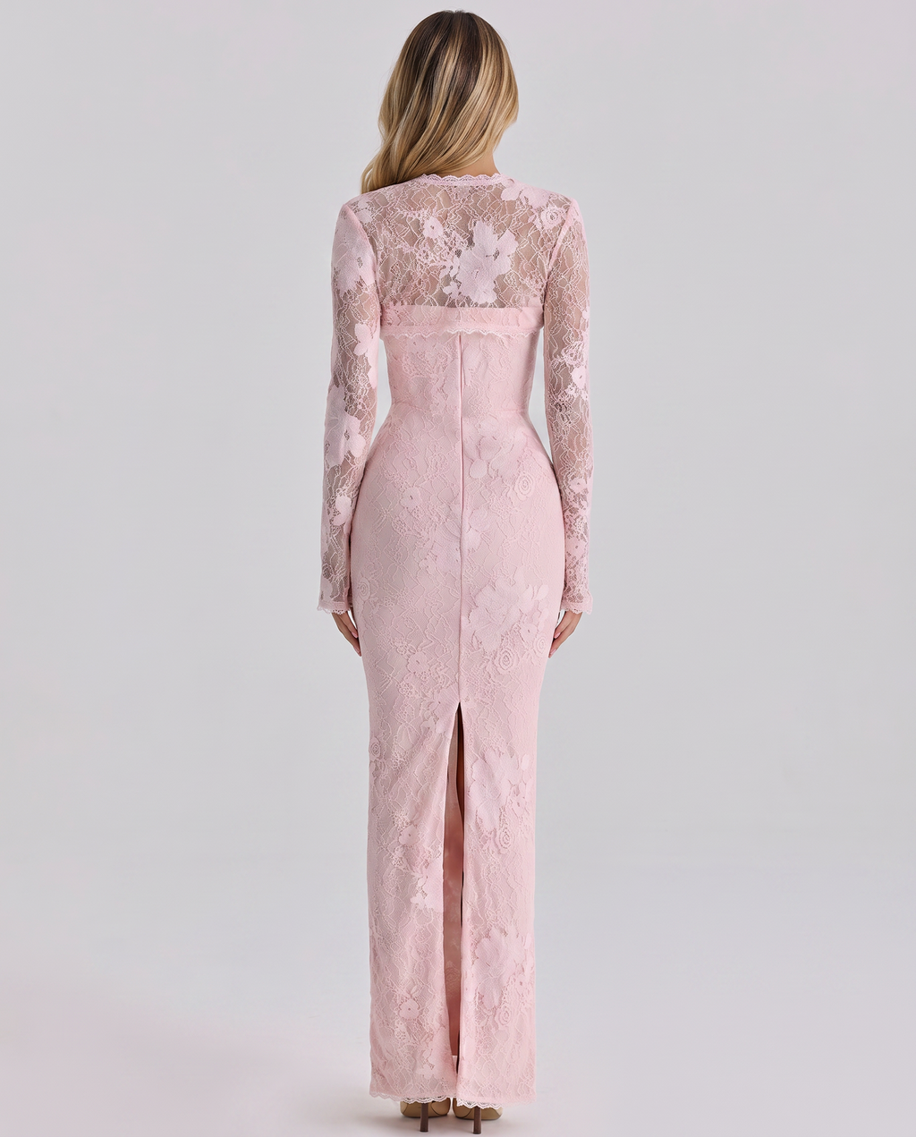 Marla Lace Overlay Sweetheart Bodycon Maxi Dress - Pink