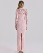 Marla Lace Overlay Sweetheart Bodycon Maxi Dress - Pink