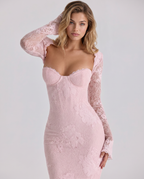 Marla Lace Overlay Sweetheart Bodycon Maxi Dress - Pink