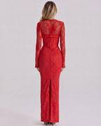 Marla Lace Overlay Sweetheart Bodycon Maxi Dress - Red
