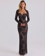 Marla Lace Overlay Sweetheart Bodycon Maxi Dress - Black