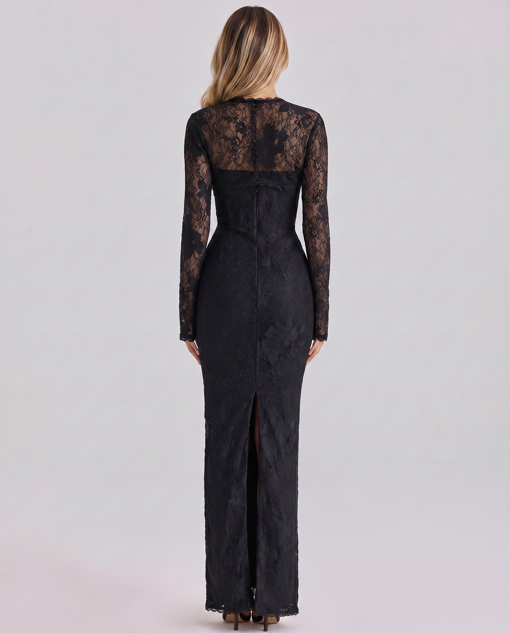 Marla Lace Overlay Sweetheart Bodycon Maxi Dress - Black