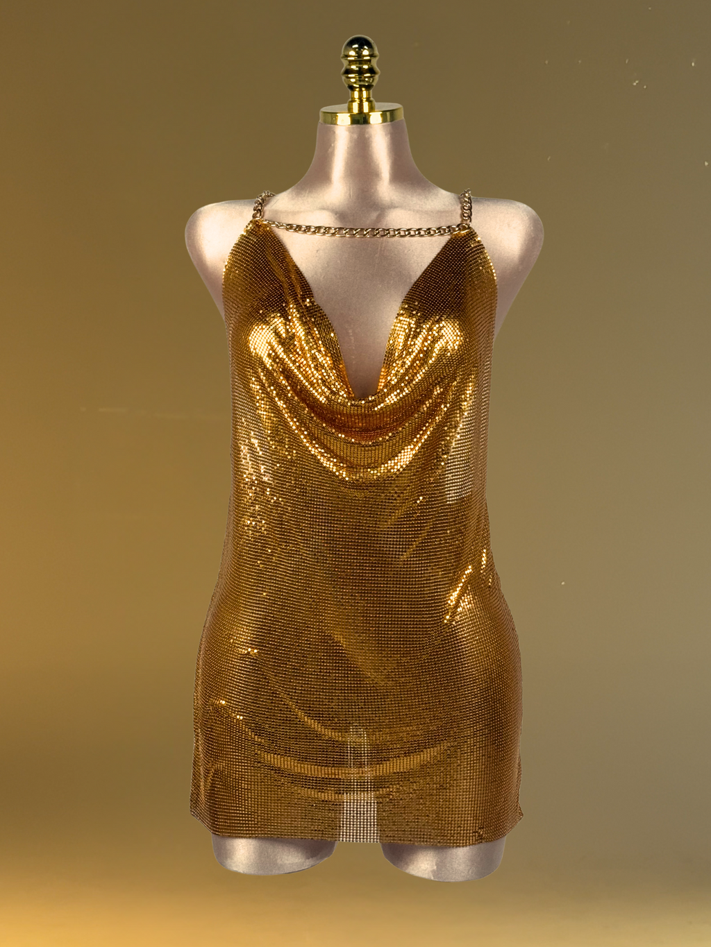 Mia Gold Draped Metallic Sheen Bodycon Mini Dress - Gold