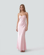 Nadia Satin Sheen Sequin Halter Ruched Maxi Dress - Pink