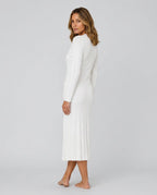 Orla White Cable Knit Button Front Midi Dress - White