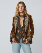 Ottilie Brown Floral Velvet Open Front Blazer - Brown