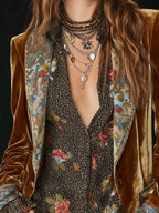 Ottilie Brown Floral Velvet Open Front Blazer - Brown