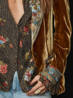 Ottilie Brown Floral Velvet Open Front Blazer - Brown