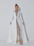 Paige Beige Beaded Mesh Long Sleeve Bodycon Jumpsuit - Beige