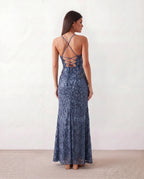 Paulica Allover Sequin Spaghetti Strap Maxi Dress - Blue