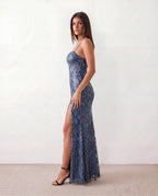 Paulica Allover Sequin Spaghetti Strap Maxi Dress - Blue