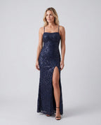 Paulica Allover Sequin Spaghetti Strap Maxi Dress - Navy
