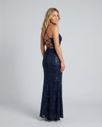 Paulica Allover Sequin Spaghetti Strap Maxi Dress - Navy
