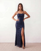 Paulica Allover Sequin Spaghetti Strap Maxi Dress - Navy