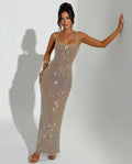 Quinn Sequin Mesh Sleeveless Column Maxi Dress - Silver