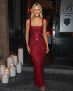 Quinn Sequin Mesh Sleeveless Column Maxi Dress - Wine Red