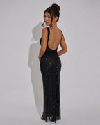 Quinn Sequin Mesh Sleeveless Column Maxi Dress - Black
