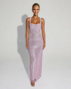 Quinn Sequin Mesh Sleeveless Column Maxi Dress - Pink