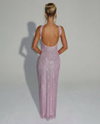 Quinn Sequin Mesh Sleeveless Column Maxi Dress - Pink