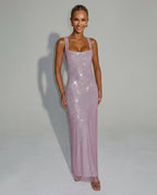 Quinn Sequin Mesh Sleeveless Column Maxi Dress - Pink