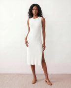 Raina Rib Knit Sleeveless Bodycon Slit Midi Dress - White