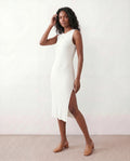 Raina Rib Knit Sleeveless Bodycon Slit Midi Dress - White