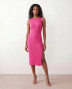 Raina Rib Knit Sleeveless Bodycon Slit Midi Dress - Pink