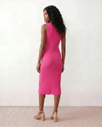 Raina Rib Knit Sleeveless Bodycon Slit Midi Dress - Pink