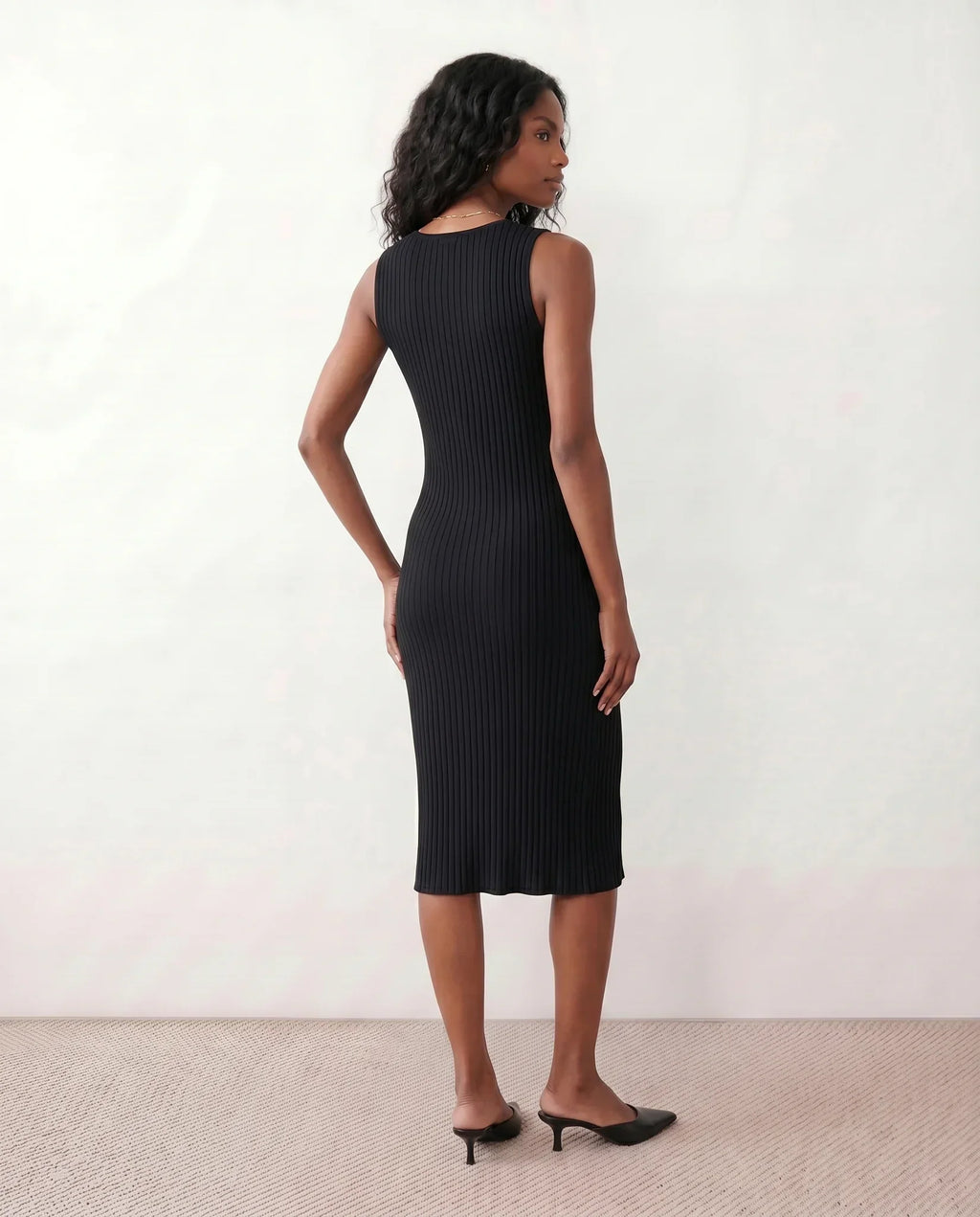 Raina Rib Knit Sleeveless Bodycon Slit Midi Dress - Black