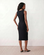 Raina Rib Knit Sleeveless Bodycon Slit Midi Dress - Black