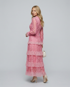 Rebekah Lace Overlay Tiered Long Sleeve Maxi Dress - Pink