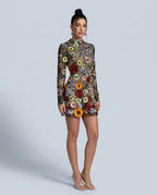Reese Black Floral Mesh Long Sleeve Mini Dress - Black