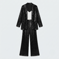 Romilly Longline Sequin Cardigan And Trouser Set - Black